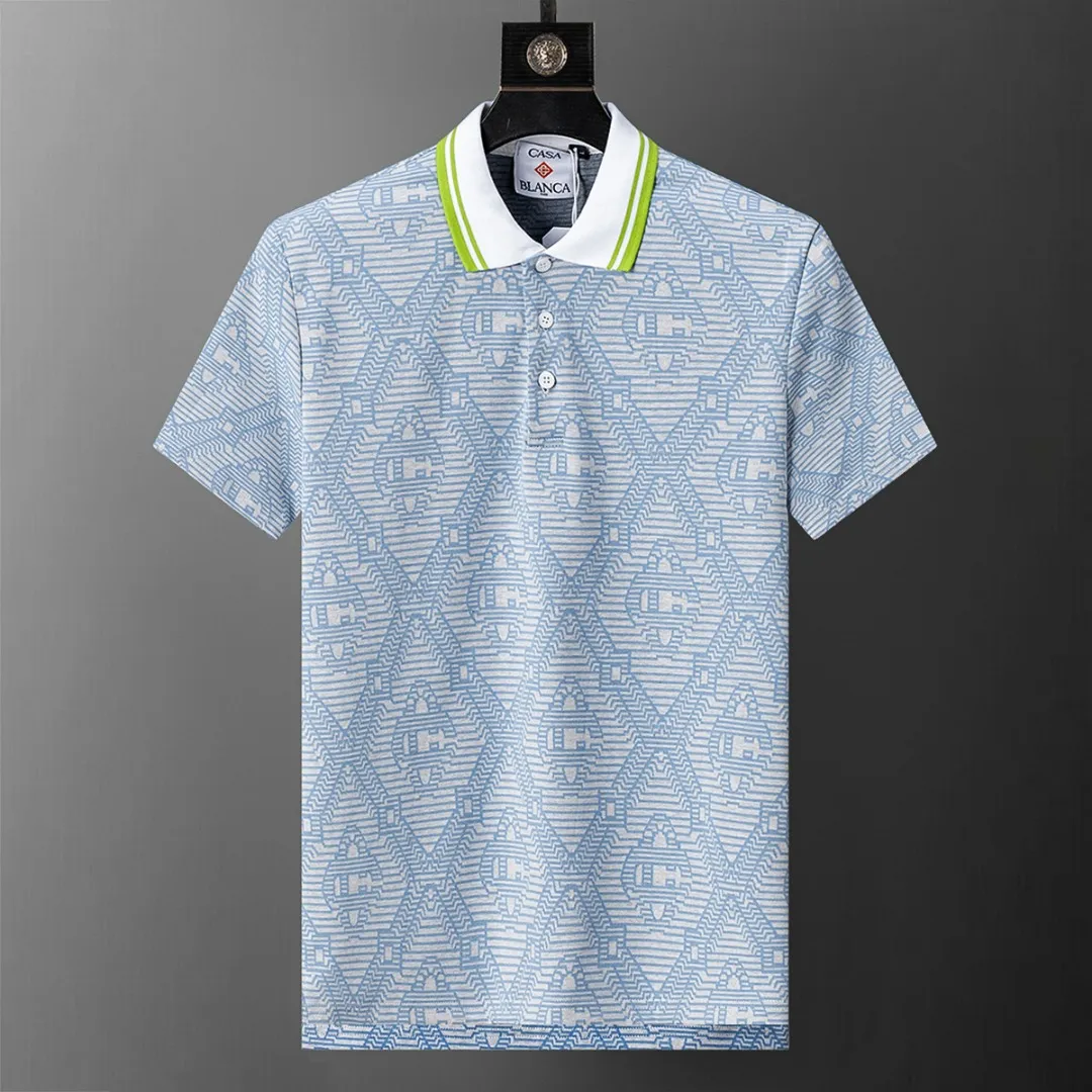 30165# 2026 spring and summer official website New Arrival lapel T-shirt, knitted jacquard fabric is handsome, the fabric is comfortable, the workmanship is rigorous, and the stitching is neat. Good upper body effect·Sizes M-3XL Sky Blue